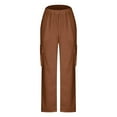 thumbnail image 3 of Brown Cargo Pants Womens Fashion Solid Color Loose Straight Leg With Pockets Casual Pants Yoga Pants Fall Outfits Yoga Pants With Pockets for Women Size L, 3 of 4