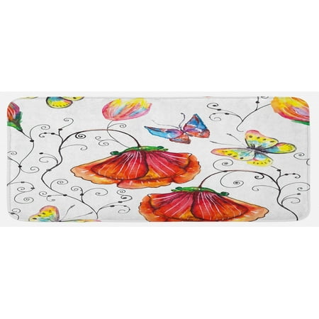 

Nature Kitchen Mat Flowers with Swirled Branches Butterflies in Watercolors Botanical Summer Plush Decorative Kitchen Mat with Non Slip Backing 47 X 19 Multicolor by Ambesonne