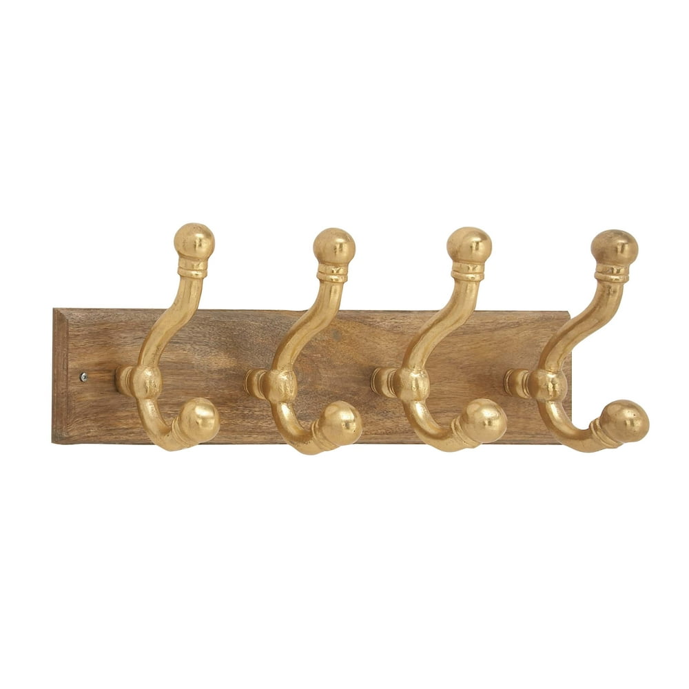 Decmode Glam 8 X 24 Inch Gold Aluminum Wall Hook Rack With Rectangular