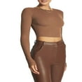 thumbnail image 4 of Femmes Manches Longues Crop Tops Col Rond Slim Fit Tops Exposés Bas de Nombril Chemises, 4 of 7