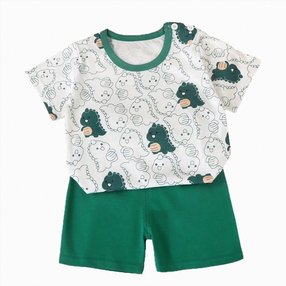 CAICJ98 Toddler Baby Summer Clothes for Boys 3 6 12 18 24 Months 2T 3T 4T 5T Boys Outfits Short Sleeve Striped T-shirts and Shorts Set (Dark Green,6-9 Months)
