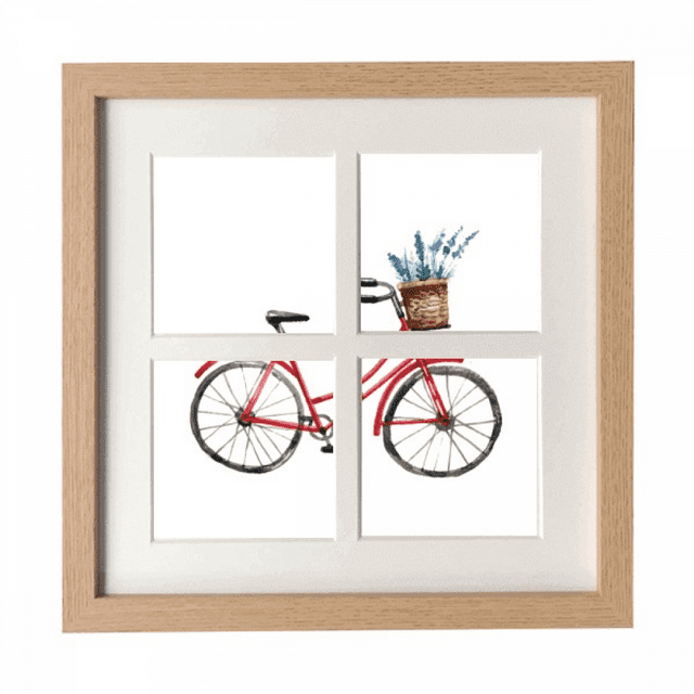 Watercolor Bicycle Lavender Flower Frame Wall Tabletop Display 4 Openings Picture
