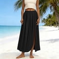 thumbnail image 2 of QATAINLAV Womens Solid Color Maxi Skirts High Waisted Flowy A Line Skirt with Side Slit for Spring Summer Vacation Outfits Black XL, 2 of 7
