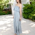 thumbnail image 4 of Women's Tube Ruffle Detail Layered Floral Print Flared Maxi Vacation Dress - Medium, Blue, 4 of 7