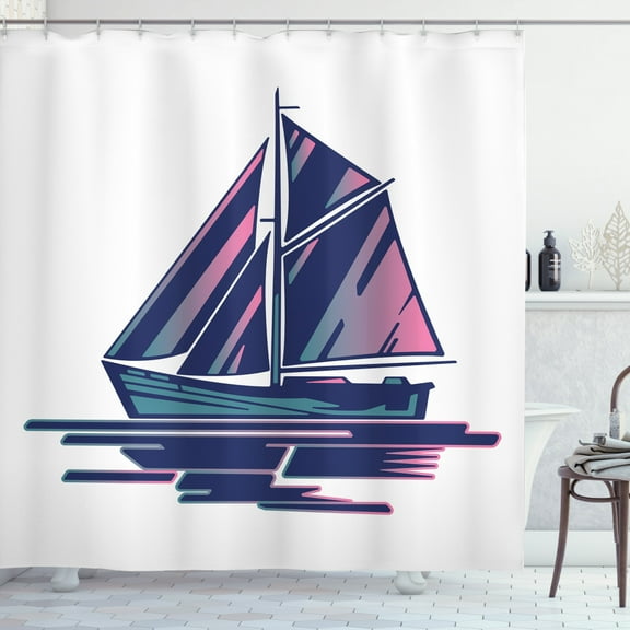 Ambesonne Sailing Boat Shower Curtain, Starfish Maritime Look, 69"Wx70"L, Sky Blue White and Mauve