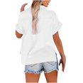 thumbnail image 5 of Kovlvoll Button down Shirts for Women Cotton Linen Casual Summer Turn down Solid Color Short Sleeve Shirt Tops, 5 of 7