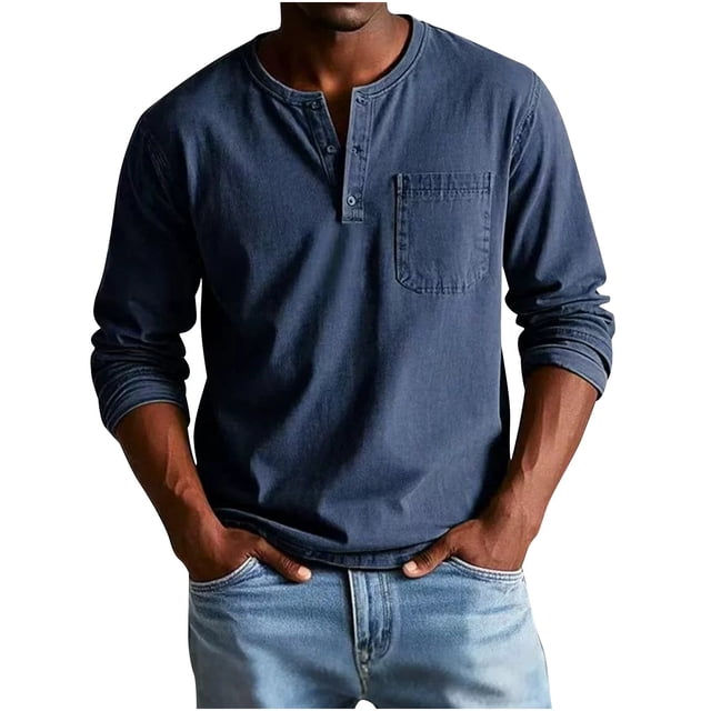 pstuiky manga larga para hombre, Camisa informal versátil de poliéster con cuello abotonado y bolsillo de manga larga para hombre Tops casuales para hombres m