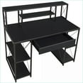 thumbnail image 4 of Desks, Modern Office Desk with Open Shelves & Hutch, 47.5”W | Black | Wood + Metal, 4 of 8