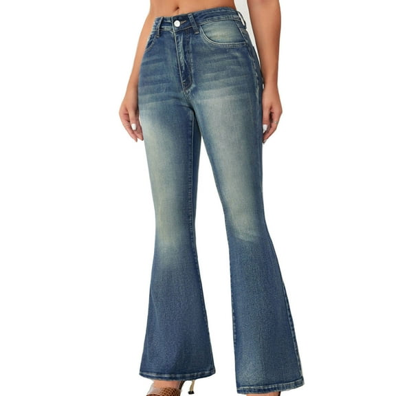 REALiKUN High Waisted Flared Denim Jeans for Women Bell Bottom Stretch Vintage Ripped Distressed Streetwear