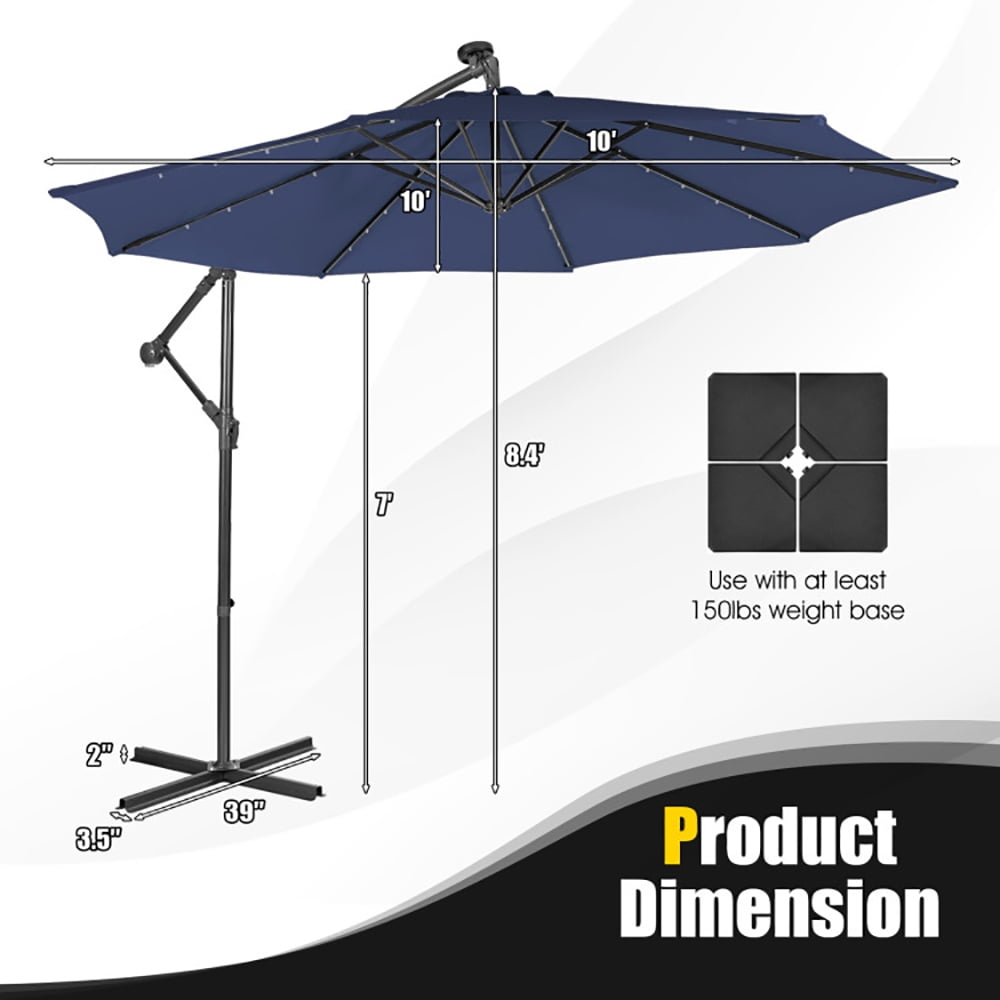 Aimee Lii 10 Feet Patio Solar Powered Cantilever Umbrella with Tilting System, Sunbrella Patio Umbrellas, Navy Aimee Lii 10 Feet Patio Solar Powered Cantilever Umbrella with Tilting System, Sunbrella Patio Umbrellas, Navy