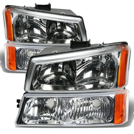 05 Chevy Silverado Headlights - For 03-06 Chevy Silverado/Avalanche 4-PC Headlight Lamps With Amber Reflector (Chrome Housing) - 1 Gen 04 05
