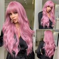thumbnail image 1 of Long Pink Wigs With Bangs Wave Synthetic Wigs For Women, 1 of 5