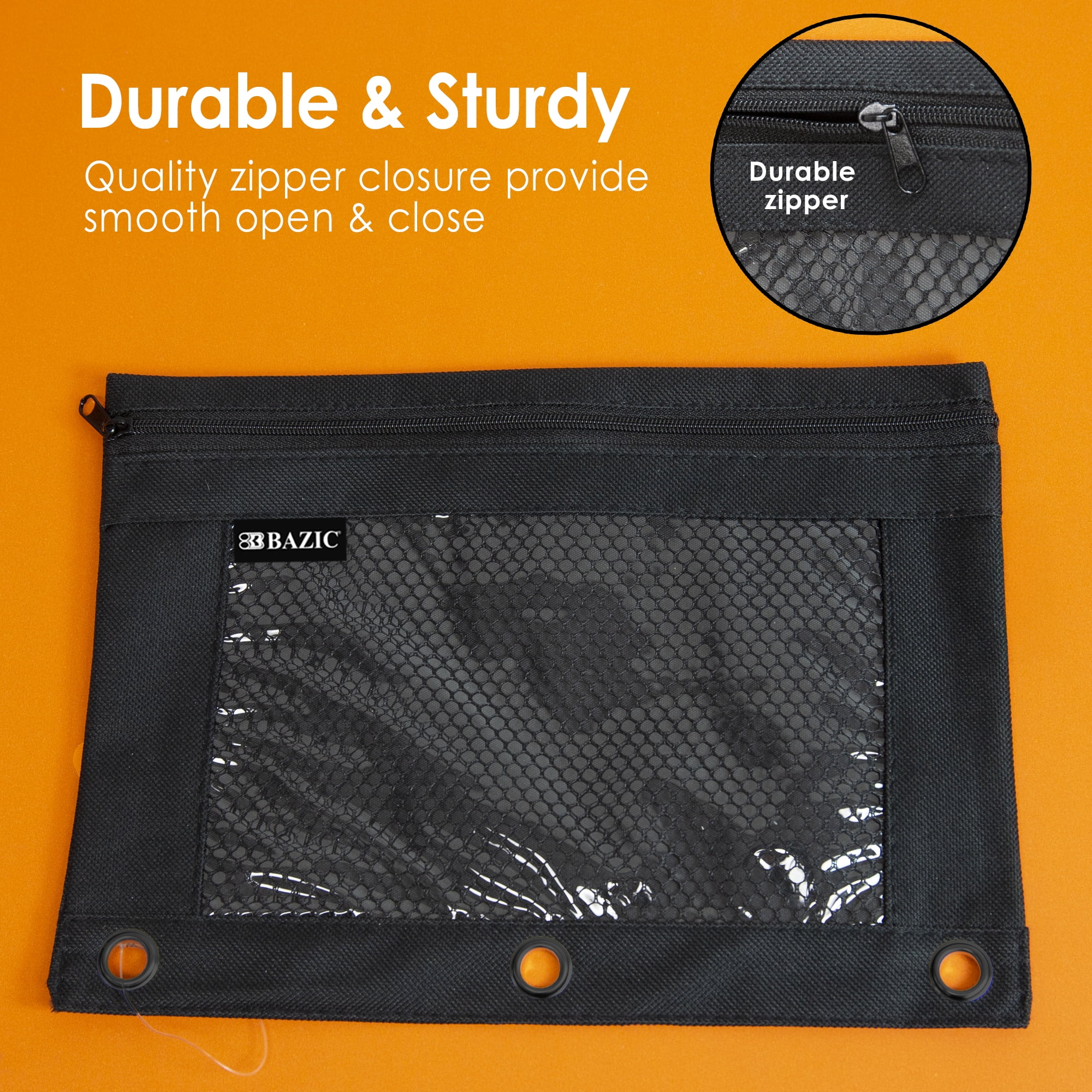 BAZIC 3 Ring Pencil Pouch, Mesh Window, Black Color, 24-Count