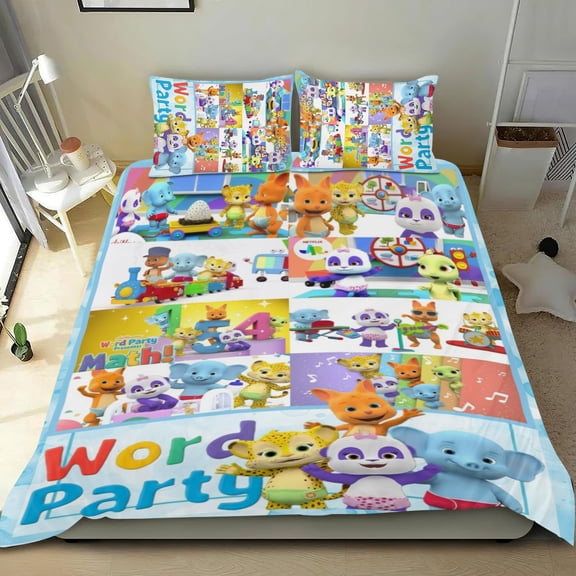 Bedding Set For Word Party Comforter Cover Set Cute Duvet Cover Sets Super Soft Teens Bedding Set Kids Bedroom Gifts,1 Duvet Cover with 2 Pillowcases Twin 3 Piece