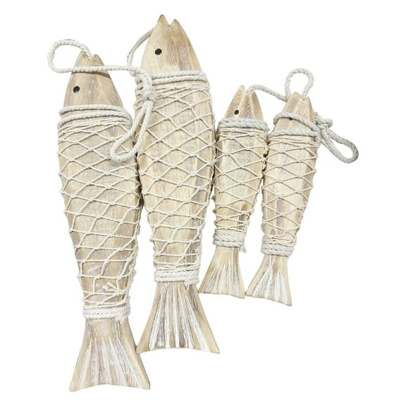 2 set Wooden Fish Decor Hanging Wood Fish Decorations, Rustic Nautical Hand Carved Wooden Ornament, for Bathroom Bedroom Lake House Decoration
