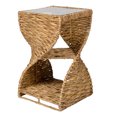 thumbnail image 3 of JONATHAN Y Suraya 14" Coastal Bohemian Handwoven Water Hyacinth Sculptural Twisted End Table with Glass Top and Storage Shelf, Natural, TBL2506A, 3 of 6