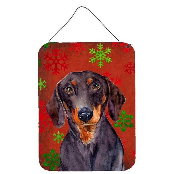Dachshund Red and Green Snowflakes Christmas Wall or Door Hanging Prints