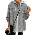 thumbnail image 5 of Titcea Denim Jacket for Women Oversized Button Down Ripped Frayed Hem Detachable Hoodie Jean Jacket Fashion Casual Distressed Vintage Jackets, S-2XL, 5 of 9