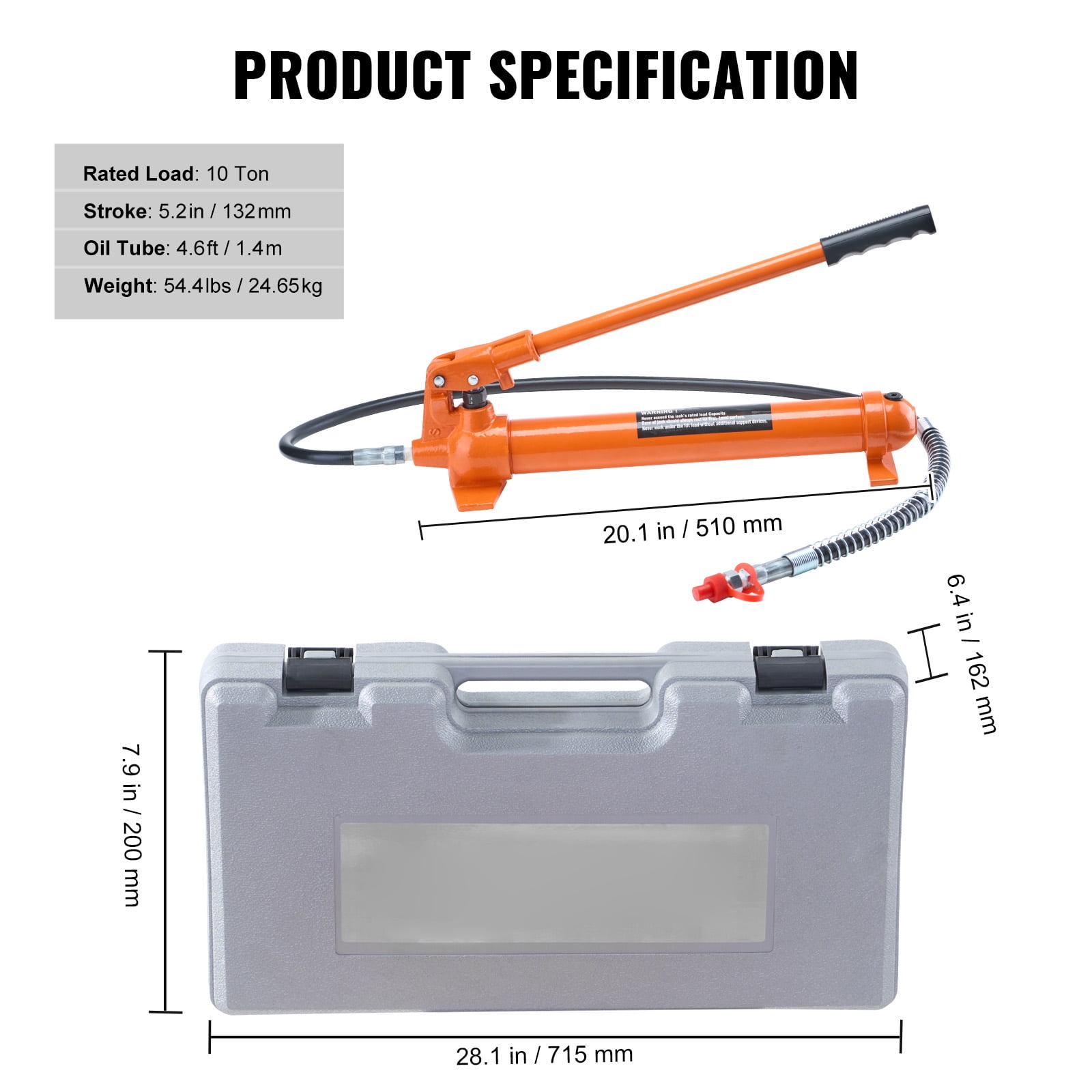 KFFKFF 10 Ton Hydraulic Jack Kit, Compact Auto Body & Frame Repair Set with 4.6 ft Oil Hose, Includes Carrying Case for Automotive, Truck, and Farm Maintenance