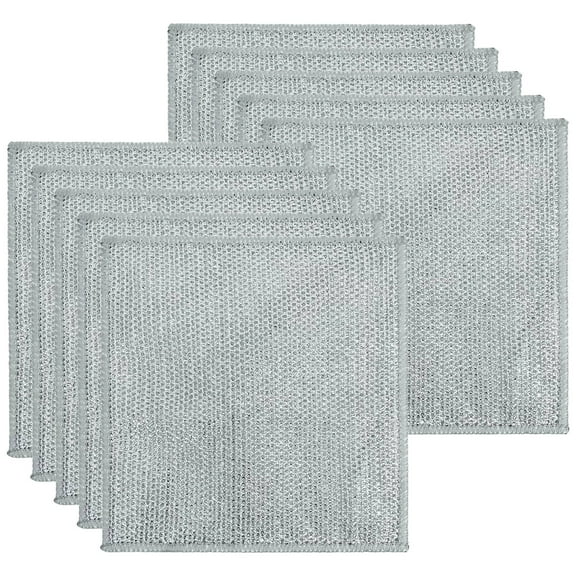 AUQ Dish Towels for Kitchen,Heavy Duty Non-Scratch Dish Cloths,Silver Wire Scrubber Rags, Durable Kitchen Cleaning Towels,20x20cm,10-Pack