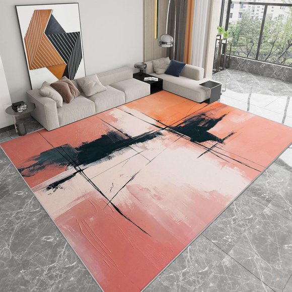 Tapis de Zone à Lignes Abstraites, Tapis à Plaques à Lignes Noires, Lavable Antidérapant à Poil Ras Doux pour Salon Chambre Entrée Déco Tapis 3x5 Pi