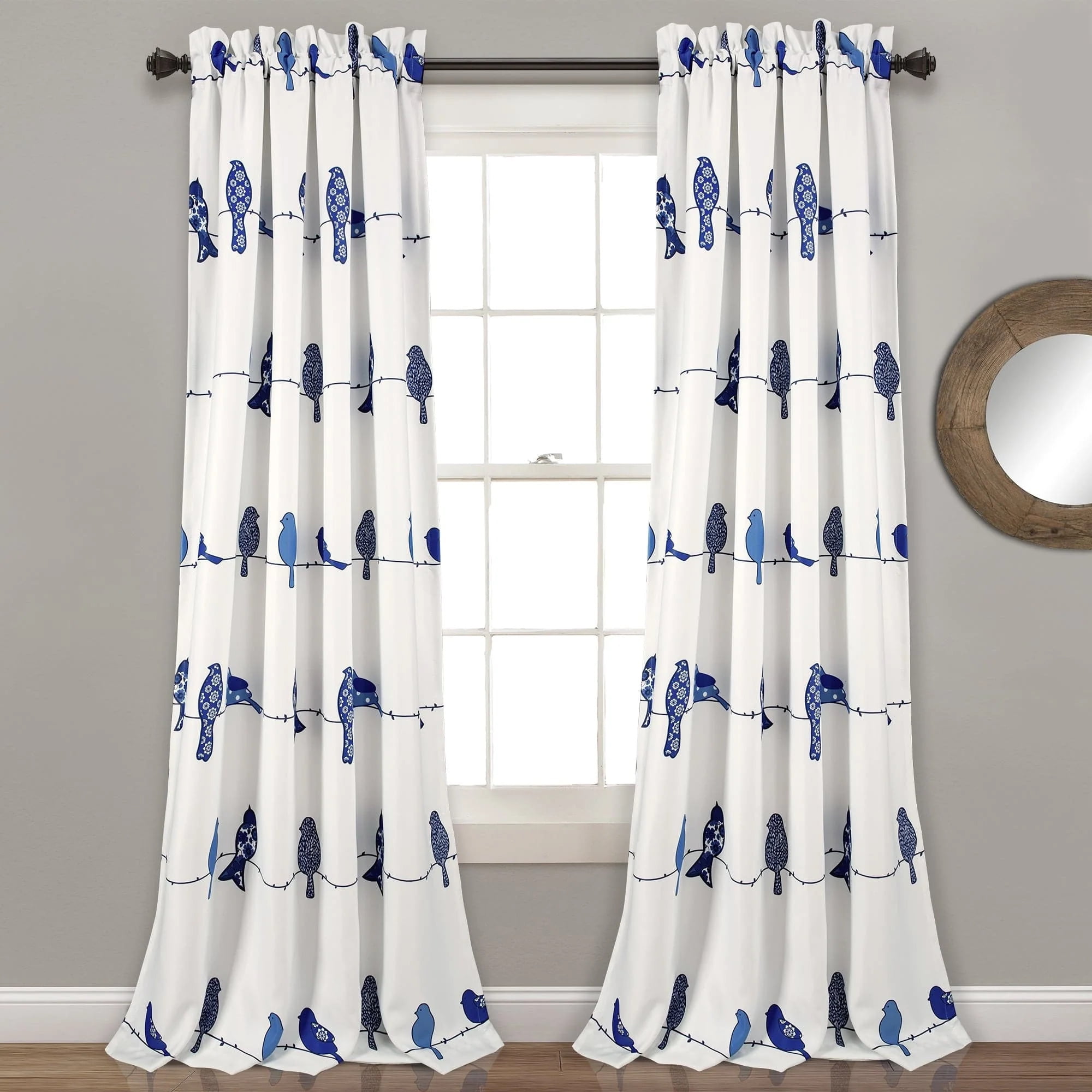 Rowley Birds Room Darkening Window Curtain Panels Multi 52x63+2 Set
