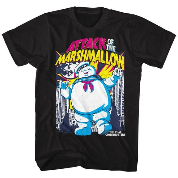 The Real Ghostbusters Marshmallow Attacks Black Adult T-Shirt 2Xlt