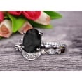 thumbnail image 2 of 2.25 Carat Oval Cut Black Diamond Moissanite Engagement Ring Set With Matching Band 10K White Gold Art Deco Curved Stacking Gift Ring, 2 of 5
