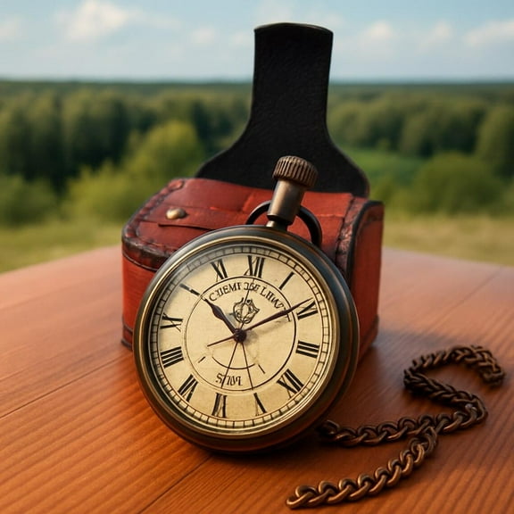 Maritime Treasures 1876 Victoria London Brass Pocket Watch with Leather Case