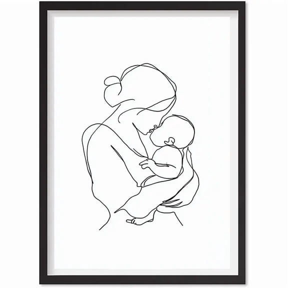 Mom And Baby Line Art Print, Mother And Child Wall Art, Motherhood Poster, Matte Canvas Stretched, Posters for Room Bedroom Living Room Bathroom Wall Decor, Posters & Art Prints, Gift.