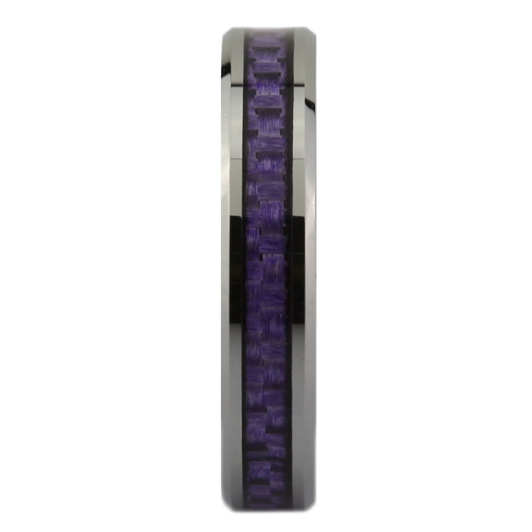 MJ Metals 4mm Tungsten Carbide Wedding Band – Purple, Pink, Or Blue Carbon Fiber Inlay, Comfort Fit