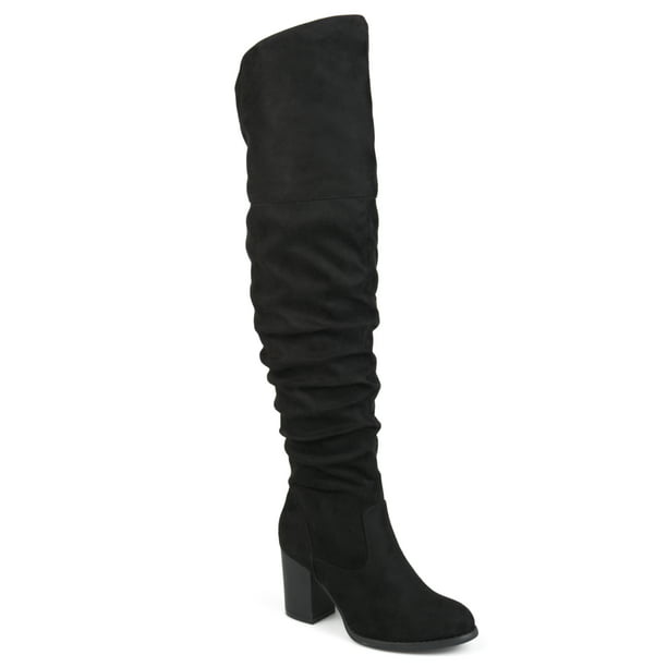 Women's Ruched Stacked Heel Faux Suede Over-the-knee Boots - Walmart.com