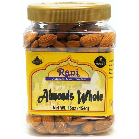 Rani Almonds, Raw Whole With Skin (uncooked, unsalted) 16oz (1lb) 454g PET Jar ~ All Natural | Vegan | Gluten Friendly | Fresh ~ California Shelled Almonds