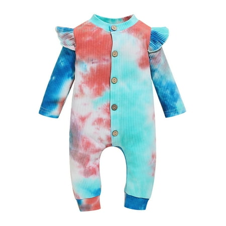 

Honeeladyy Winter Toddler Baby Girls Long Sleeve Rainbow Tie-Dyed Ruffle Romper Jumpsuit Blue Clearance under 10$