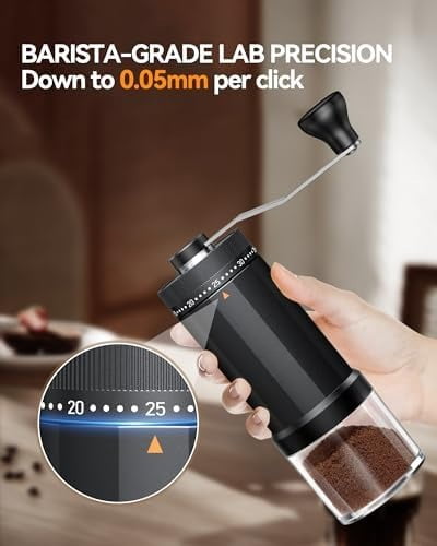 World's First 60g Large Capacity Manual Coffee Grinder, Portable Hand Coffee Bean Mill with 40 Adjustable Settings, Stainless steel Burr Grinder for Espresso, Pour Over, Camping, Travel, Gift, etc