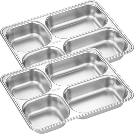 

2pcs Stainless Steel Rectangular Deepen Divided Dinner Tray Metal Plate for Adults Kids