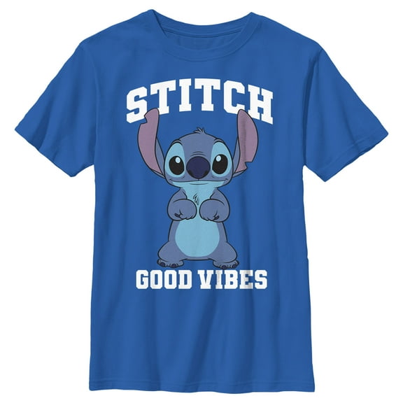 Boy's Lilo & Stitch Good Vibes Only Stitch Graphic Tee Royal Blue Medium