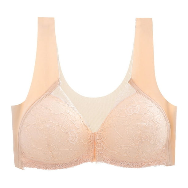 FELTECHELECTR Sujetador de una pieza sin aros de acero, con hebilla frontal, lencería sexy para mujer (color piel M)