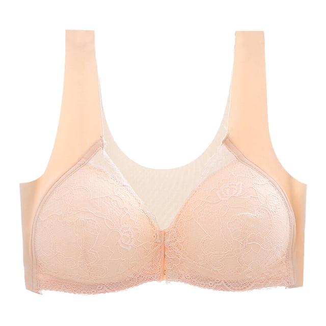 FELTECHELECTR Sujetador de una pieza sin aros de acero, con hebilla frontal, lencería sexy para mujer (color piel M)