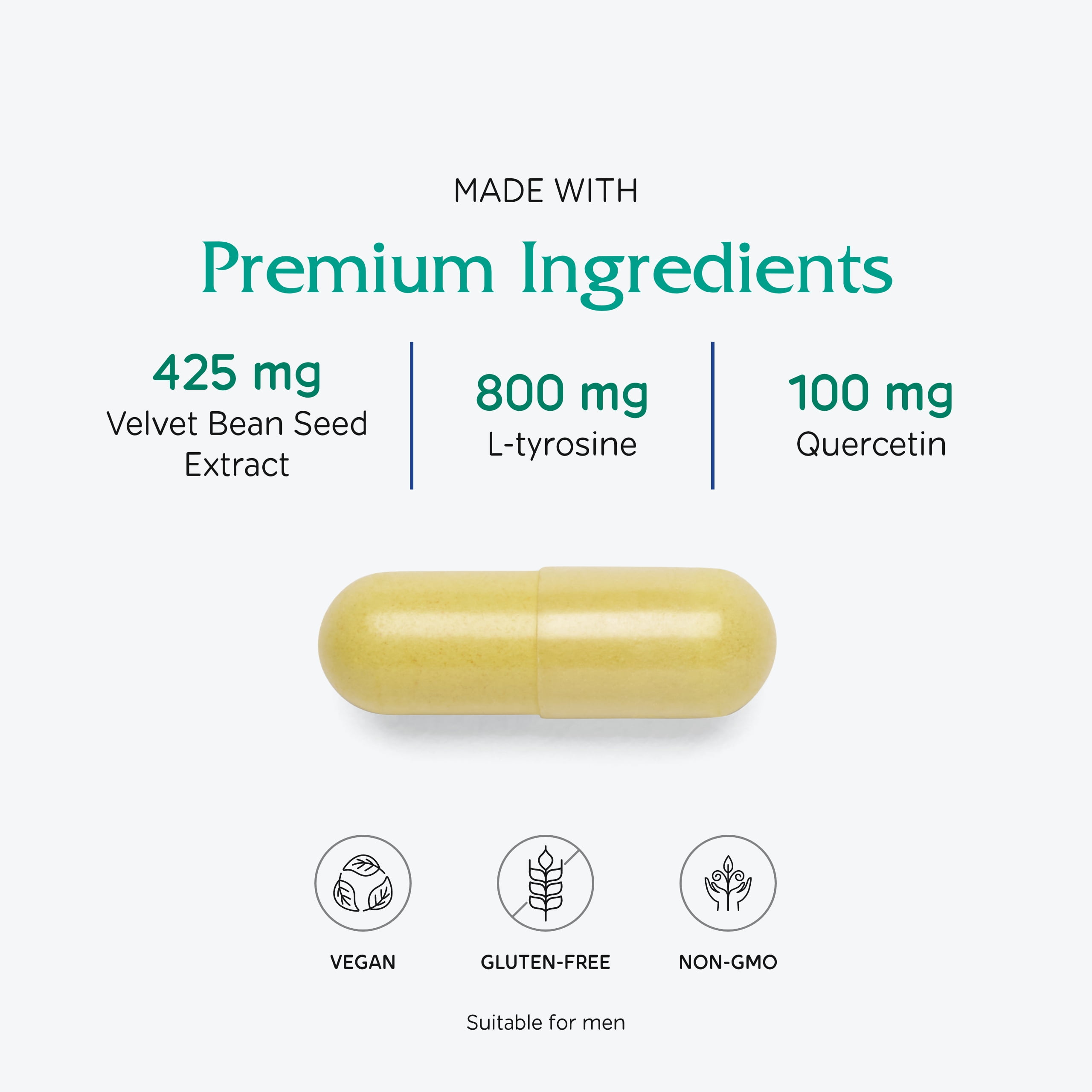 Vitanica Dopamine Assist, Dr Formulated Dopamine Supplement, L-Tyrosine, Mucuna Pruriens Neurotransmitter Mood Support, Vitamin B6, Folate, Green Tea Extract Quercetin Vegan, 60 Capsules
