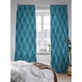 thumbnail image 3 of Sheer Curtains 96 Inches Long 2 Panels Set for Living Room, Teal Blue Stripes Semi Sheer Curtains for Windows, Simple Geometric Modern Monochrome Voile Window Treatments Rod Pocket Curtain, 3 of 7