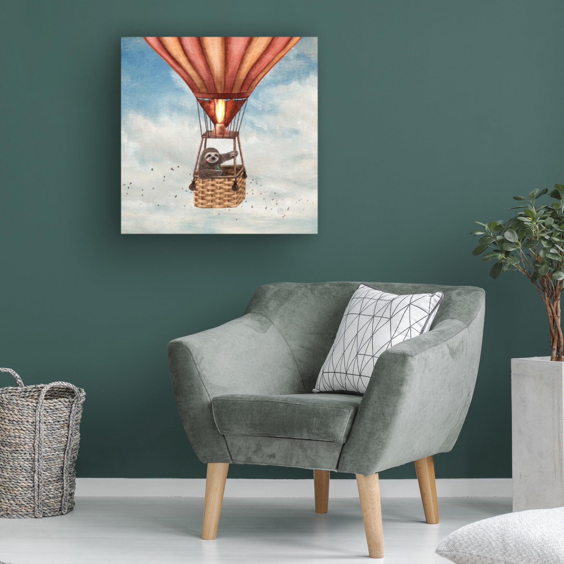 Canvas Wall Art - Paula Belle Flores 'Sloth Around the World' Wall Art for Living Room, Bedroom, or Office Décor by Trademark Fine Art - 18 x 18 Inches