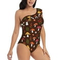 thumbnail image 3 of Sikiie Woodland Mushroom Print Women One Piece Swimsuits Tummy Control One Shoulder Bathing Suits Ruffle Swimwear, From S to XXL-Medium, 3 of 6
