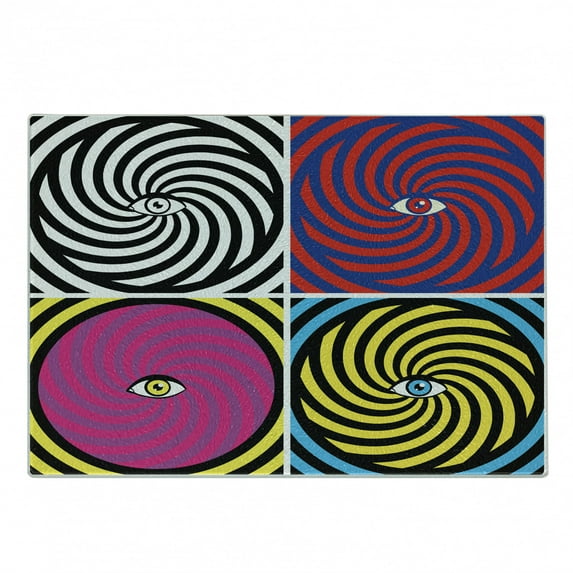 Psychedelic Cutting Board, Pop Art Style Hypnotic Design Swirling Patterns with Eye in Centre Dizzy Focus, Decorative Tempered Glass Cutting and Serving Board, Small Size, Multicolor, by Ambesonne