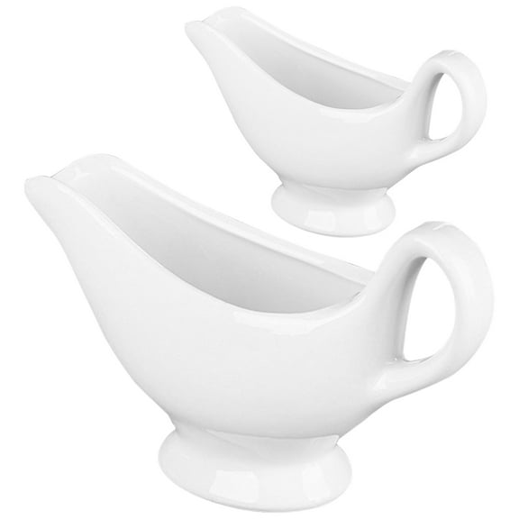 ifundom 2-Pack White Ceramic Sauce Boat Set, Decorative Gravy Dispenser for Home Kitchen and Restaurant Use