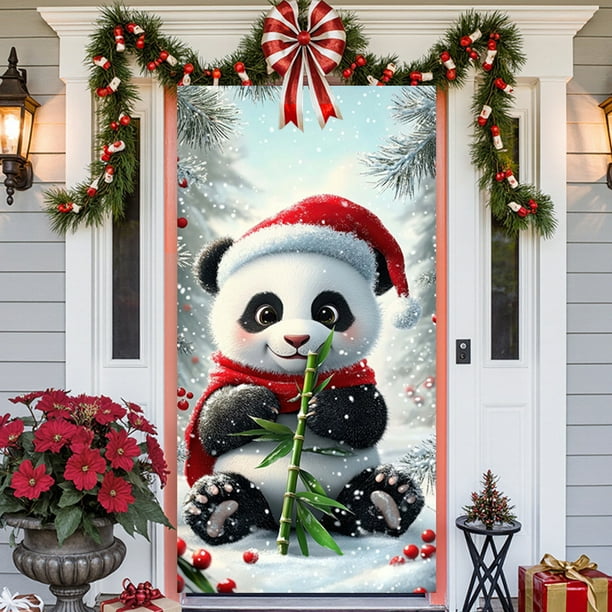 Christmas Door Cover Decoration Santa Claus Gift Delivery Door Cover Holiday Party Feeling Background