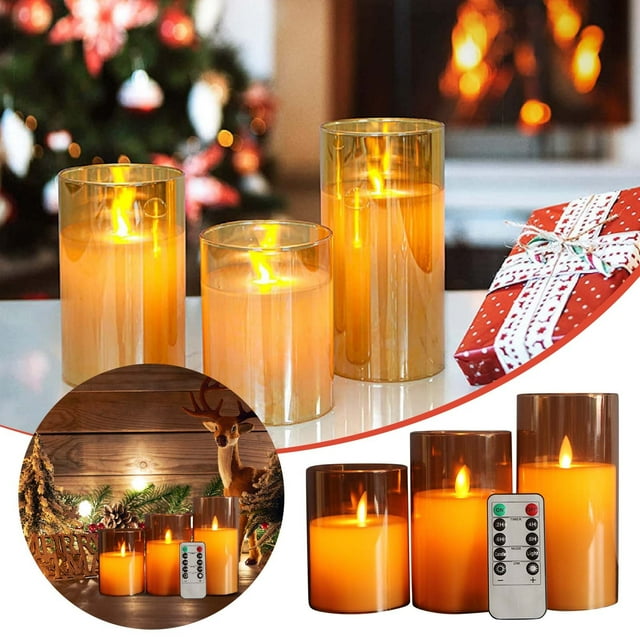 Flameless Candle Flicker With Remote Control 3 Pack Candle Battery Operated With Timer Votive Holders Clear with Holders Brass Taper Candle Holder Wedding Candle Holders Centerpiece Candle Holder Jar