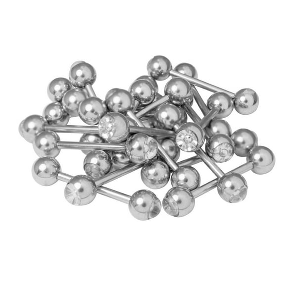 Tongue Nipple Piercing Barbells - 20pk 14ga Single Jewel - 316L Surgical Steel