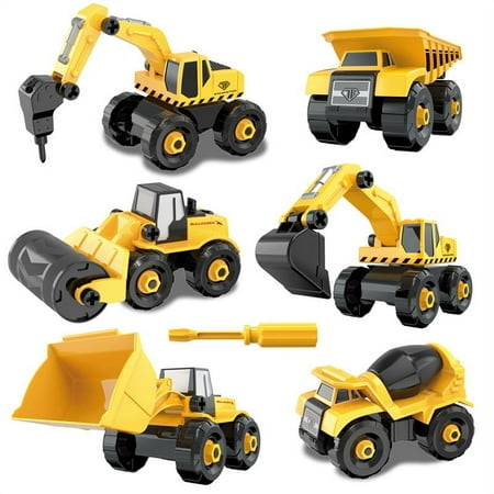 Joyreal Take Apart Construction Truck Toy for Boys Age 3 4 5,6 in 1 Vehicle Set for Kids DIY Educational Gifts for Girls