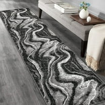 HR White Grey Black Modern Contemporary Abstract Area Rugs Marble Pattern, 2' x 7' Runner